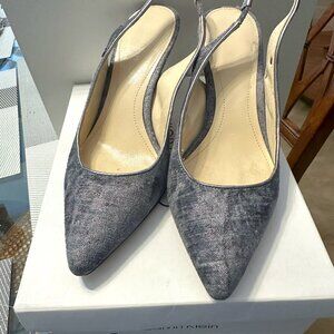 Calvin Klein sling back silver metallic velvet shoes